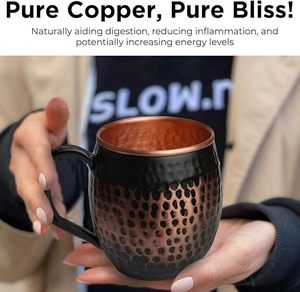 Tasse en cuivre ayurvédique de qualité supérieure avec poignée 16oz Pack de 1 tasses de mule de Moscou martelées noires pour boire des boissons de fête - Product Image 3