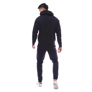 Conjunto Deportivo Premium para Hombre, Color Negro Sólido, con Capucha, Logotipo Personalizado, Venta al por Mayor de Fábrica, Ropa Deportiva, Ropa de Gimnasio, Traje Atlético de Dos Piezas - Product Image 3