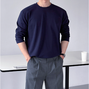 T-shirts pour hommes K-Fashion Daily Essential T-shirt à manches longues à col rond 5 COULEURS Femmes Haut décontracté en coton doux surdimensionné - Product Image 4