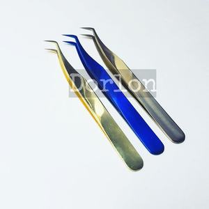 Line Pattern Design Handle Gold Plated <b>Eyelash</b> <b>Tweezers</b> Stainless Steel Custom Logo Pointed Curved <b>Eyelash</b> Extension <b>Tweezers</b> - Product Image 4