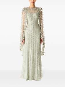 Avec manches en voile robe longue pour l'événement de la fête de la soirée de mariage paillettes perlées polymesh - Product Image 4