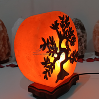 JOBAK Promotion Lampe de Nuit en Sel Rose de l'Himalaya 100% Naturel, Base en Bois Sculptée 3D, Amour Feng Shui, Écologique