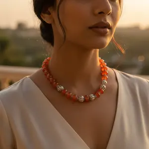 สร้อยคอลูกปัดคาร์เนเลียนสีส้ม ประดับด้วยเงินสเตอร์ลิง สร้อยคออัญมณีแฟชั่นสำหรับเป็นของขวัญ - Product Image 2