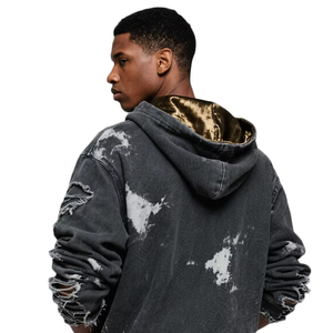 Sudadera con Capucha Desgastada con Ribete Dorado para Hombre, Estilo Urbano 2026, Sudadera con Capucha Extra Grande, Sudadera Informal Moderna - Product Image 2