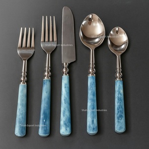 Ensemble de couverts en acier inoxydable populaire poignée en os bleu ciel ensembles de couverts de vaisselle de maison et de mariage fini argent - Product Image 3