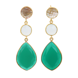 Hot Smoky Hydro White Milky 925 <b>Sterling</b> <b>Silver</b> 18K Gold Paired <b>Earrings</b> Green Onyx <b>Heart</b>-shaped Diamond Main Fashion <b>Earrings</b> - Product Image 6