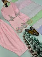 Costume Salwar pour femmes, couleur rose spéciale, broderie à la main, création de designer, avec taille plus