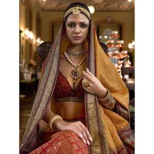 Miracle Rajwadi Silk Traditional Lehenga Choli in Red and Yellow Women's Amazing <b>Mirror</b> Work <b>Set</b> - Product Image 4