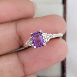 Anillos de aniversario de boda Vintage de Plata de Ley 925 para mujer, diseño clásico con piedra de amatista, joyería fina para amantes - Product Image 1