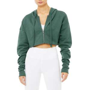 Sweat à capuche surdimensionné et court pour femme, personnalisé, automne-hiver, broderie 3D, 100% coton, molleton français, fermeture éclair - Product Image 2