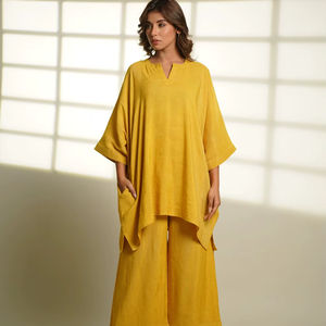 ชุดเสื้อและกางเกงผ้าลินินสองชิ้นสีชมพูขนาดใหญ่ชุดชุดนอนผ้าลินินระบายอากาศใส่สบายออกแบบได้ตามต้องการ - Product Image 1