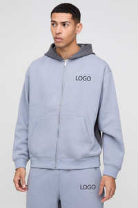 Ensemble de survêtement unisexe de haute qualité, sweat-shirt à capuche et pantalon de survêtement à blocs de couleur, surdimensionné, couleur charbon, fermeture éclair - Product Image 2