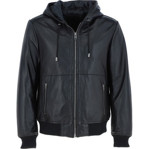 Chaqueta Hombre Cuero Con Capucha Black and Tan Super Bomber - Product Image 1
