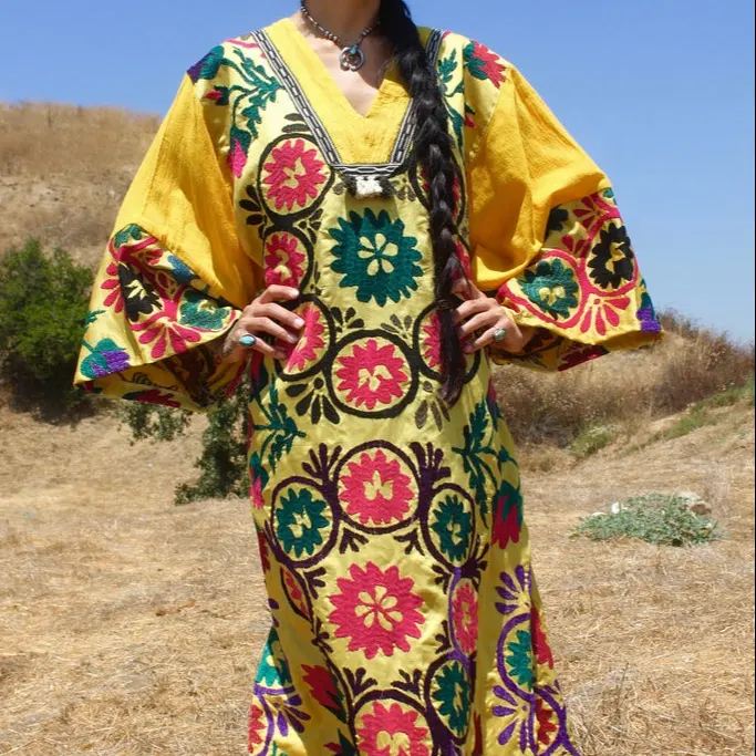 ชุดเดรส uzbek นักสะสม folkie folkie Great collectors ปักด้วยมือโบราณของชนเผ่า suzani