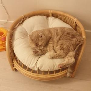 Modern Style Handcrafted Rattan Pet <b>Beds</b> for <b>Dogs</b> and Cats Natural Wicker Cat <b>Dog</b> Pet <b>Bed</b> with Pillow - Product Image 5