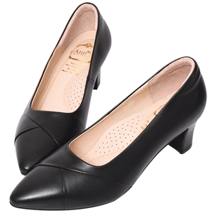 Ann'S Premium cuero genuino tacón de bloque 6cm Formal puntiagudo zapatos sin cordones forro de gamuza forro de tacón acolchado arco duradero - Product Image 3