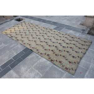 พรมขนแกะสีเบจแบบดั้งเดิมที่4x9.7ft การออกแบบเย็บปะติดปะต่อกันแบบตุรกีสำหรับทางเข้าหรือห้องนั่งเล่นพรมยางรองข้างเตียง - Product Image 2