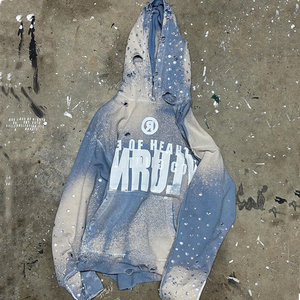 Venta al por mayor lavado ácido desgastado Sudadera con capucha gota hombro peso pesado impresión cristal sol desteñido pulóver diamantes de imitación sudaderas con capucha hombres - Product Image 3