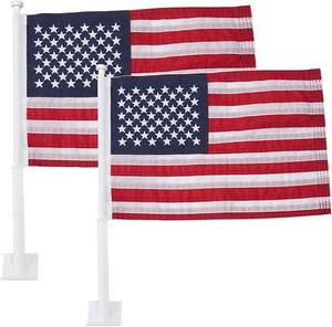 Drapeau de voiture, lot de 2 drapeaux américains pour voiture, 11x17 pouces, drapeaux américains avec étoiles brodées, mât de drapeau avec clip pour fenêtre, nylon résistant - Product Image 1
