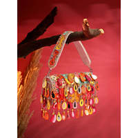 Sac à main bohème traditionnel pour femme, broderie miroir, perles, diamants, pompons, pour soirée, fabriqué en Inde, polyester