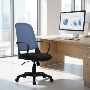 Washington Modern Ergonomic Office Chair <b>Black</b>/Blue Staff Chair Adjustable Headrest Mesh Fabric Plywood Foam PP Aluminium Home - Product Image 2
