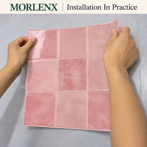 Papel Tapiz Autoadhesivo MORLENX con Efecto Piedra Rosa, Diseño de Azulejos Cuadrados Brillantes, Fácil de Pegar y Despegar, para Cocina y Paredes Decorativas - Product Image 2