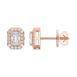 Pendientes de tuerca de Halo de diamante redondo y corte radiante de lujo de 0,83 quilates oro sólido y plata para sus anillos de diamantes - Product Image 5