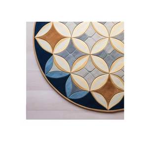 Alfombra de área con mechones a mano de círculo índigo, pila alta y baja con patrón geométrico moderno de flor de la vida para sala de estar y oficina - Product Image 2