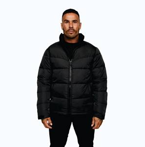 Abrigo acolchado resuelto para hombre 100% poliéster con cremallera larga y forro acolchado chaqueta negra con 2 bolsillos delanteros - Product Image 2