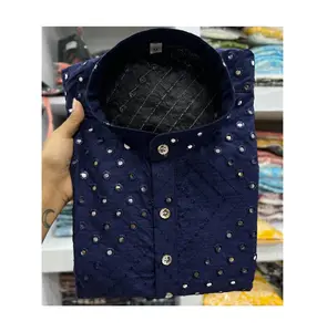 Wedding Party Causal Wear Banglori Silk With Mirror Work Men's Kurta With Pajama Best Quality At Lowest Price Supplier India