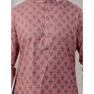 Kurta décontracté imprimé 100% coton pour hommes, chemise décontractée à motif floral pour hommes avec manches longues, tissu popeline respirant - Product Image 2