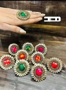 แหวนโพลีกีหินไข่มุกปรับได้เครื่องประดับผ้าปากีสถานอินเดียเครื่องประดับสำหรับงานแต่งงานบอลลีวูดสำหรับผู้หญิง - Product Image 4