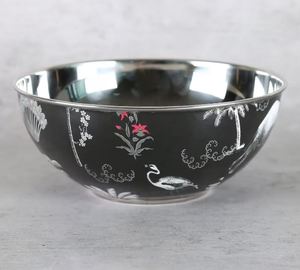 Bol de service en métal de qualité haut de gamme avec design imprimé noir émaillé fabriqué en métal en acier inoxydable - Product Image 1