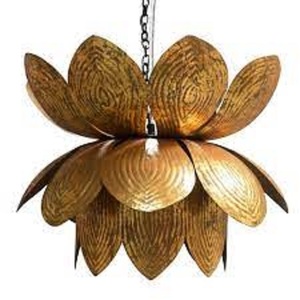 โคมไฟระย้าดอกบัวทองเหลืองทรงโบราณห้อยสีทองโคมไฟระย้าดอกบัวทำด้วยมือ - Product Image 1