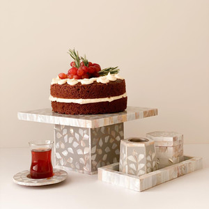 Wholesale <b>Set</b> of Mother of Pearl <b>Cake</b> <b>Stand</b> With Incense Burner Sea Shell Inlay Chocolate <b>Stand</b> MOP Inlay Incense Bakhoor - Product Image 3