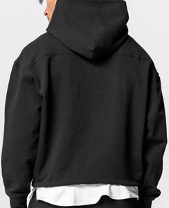 Sudaderas con capucha de hombre personalizadas 100% algodón oversize drop shoulder streetwear 500gsm peso pesado negro sudaderas con capucha en blanco para hombre - Product Image 3