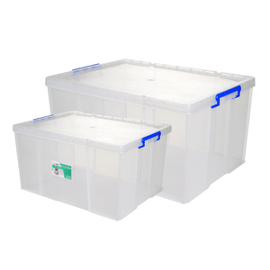 Récipient en plastique transparent robuste avec couvercle de verrouillage solide, parfait pour le stockage à long terme et l'empilage de boîtes de rangement et de bacs - Product Image 1