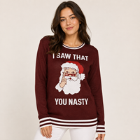 Pulls en tricot pour femmes FNJIA, pull de Noël moche à motif Père Noël, bordeaux, manches longues, pull de fête, personnalisable, OEM privé