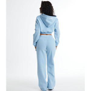 Ensemble de survêtement respirant en coton 100 % pour homme, style streetwear personnalisé, avec pantalon de jogging zippé en polaire et sweat à capuche court taille haute - Product Image 2