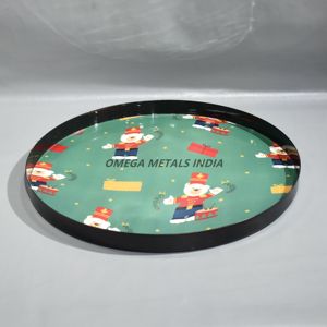 Plateau de service rond rouge vif avec élégant lettrage ondulé de Noël et bordure noire polie pour la nourriture ou la maison - Product Image 6