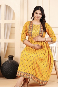 ชุดเดรสคลุมท้องแบบ Anarkali ผ้าเรยอน สวมใส่สบาย พร้อมซิป ลายดอกไม้พิมพ์ลาย Gotta Patti สำหรับคุณแม่ตั้งครรภ์ - Product Image 6