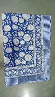 Nappe en pur coton, couvre-table de mariage, tendance 2025, imprimé floral bleu, imprimé floral indien à la main, 100% coton