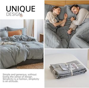 100% Cotton French Flax 200TC Washed Bedding Duvet Cover <b>Set</b> Solid Europe <b>Comforter</b> 3-Piece 2 Pillowcases Home Hotel Weddings - Product Image 2