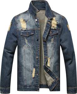 Veste en jean délavé 100% coton pour hommes veste en jean décontractée à revers coupe ajustée pour hommes - Product Image 1