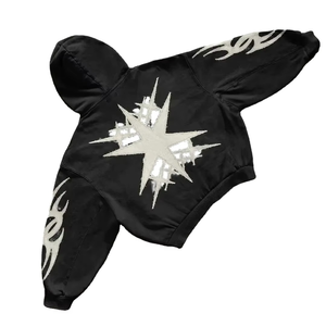 Vente en gros Sweat à capuche unisexe personnalisé surdimensionné, délavé à l'acide, avec applique brodée, motif soleil délavé, broderie 3D, en polaire matelassée - Product Image 5