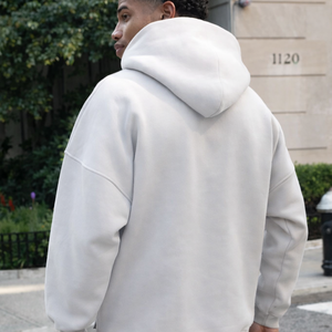 Mens Ivory Oversized Hoodie Pullover 50% Cotton 50% Polyester Drop Shoulder Streetwear Relaxed Fit Winter Sweatshirt - Product Image 6