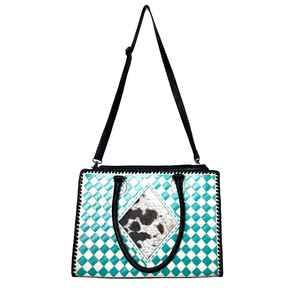 Sac fourre-tout décontracté en cuir véritable à carreaux, fait main, style western, design de luxe pour femme, bohème, avec fermeture éclair, imperméable, 2L - Product Image 1