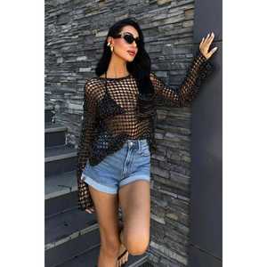 Blusa de punto calado brillante 1361 con detalle de bolsillo para ocasiones festivas - Product Image 2