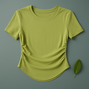 T-shirt plissé sexy à manches courtes pour femmes, col rond, coupe ajustée, détails sur les côtés froncés - Product Image 5