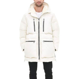 Veste matelassée pour homme de haute qualité, longue et chaude pour l'hiver, avec capuche, fermeture à boutons en corne, tissu en toile, logo sur le devant - Product Image 5